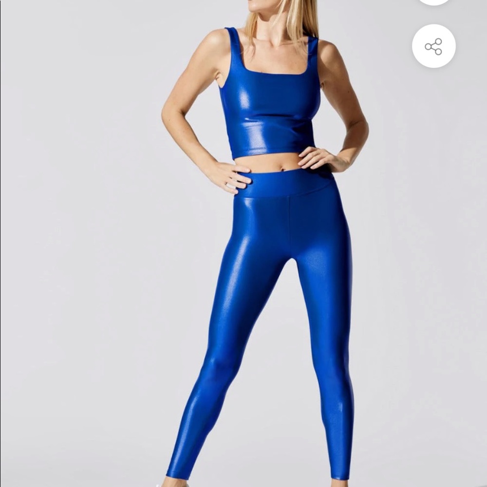 Carbon38 Shiny Royal Blue High-Rise Leggings and top